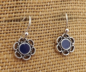 Aqua Blue & Silver Tone Small Flower Earrings (7 colour options)