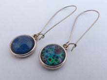 Load image into Gallery viewer, Dark Blue &amp; Teal Double Sided Dome Earrings on Long Kidney Hooks
