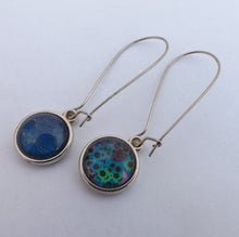 Load image into Gallery viewer, Dark Blue &amp; Teal Double Sided Dome Earrings on Long Kidney Hooks
