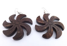 Load image into Gallery viewer, Dark Brown Wood Flower Drop Earrings
