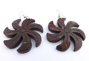 Dark Brown Wood Flower Drop Earrings