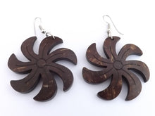 Load image into Gallery viewer, Dark Brown Wood Flower Drop Earrings
