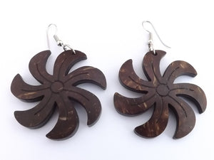 Dark Brown Wood Flower Drop Earrings