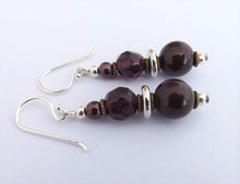 Load image into Gallery viewer, Dark Brown, Purple &amp; Silver Tone Handmade Bead Earrings
