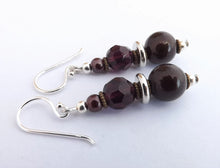 Load image into Gallery viewer, Dark Brown, Purple &amp; Silver Tone Handmade Bead Earrings
