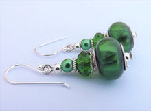 Load image into Gallery viewer, Dark Green Metallic Finish Acrylic Bead Earrings on Sterling Silver Hooks
