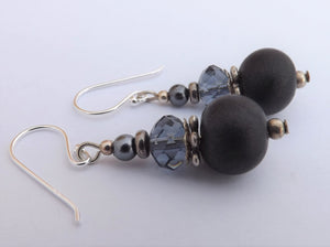 Dark Grey Kathryn Design Bead Earrings on Sterling Silver Hooks