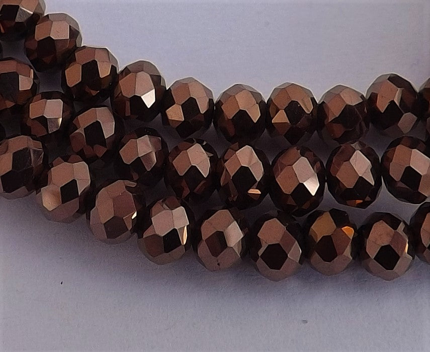 1 Strand Dark Metallic Brown 4mm Crystal Rondelle Beads - brmet