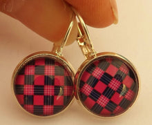 Load image into Gallery viewer, Dark Pink &amp; Black Checkers - Dome Earrings on Lever Back Hooks
