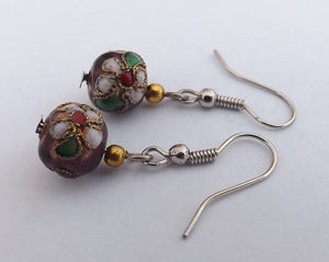 Dark Purple Cloisonné Handmade Bead Earrings