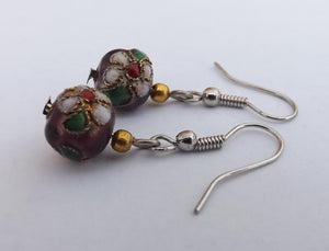 Dark Purple Cloisonné Handmade Bead Earrings