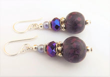 Load image into Gallery viewer, Dark Purple &amp; Black Kathryn Design Bead Earrings on Sterling Silver Hooks
