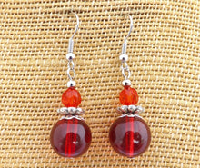 Load image into Gallery viewer, Dark Red Glass Bead Earrings
