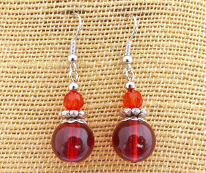 Dark Red Glass Bead Earrings