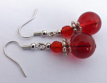 Load image into Gallery viewer, Dark Red Glass Bead Earrings
