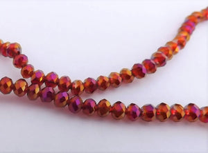 1 strand 4mm Dark Red & Gold Lustre Crystal Cut Glass Rondelle Beads