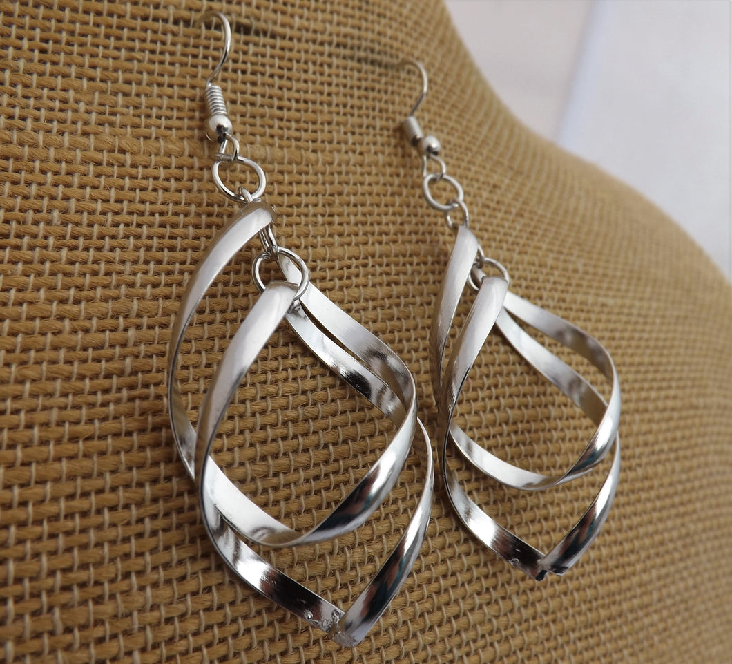 Dark Silver Tone Twist Drop Earrings