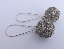 Load image into Gallery viewer, Dark Silver Wire Wrapped Earrings on Long Kidney Hooks
