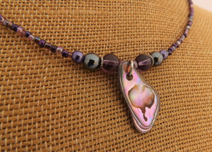 Dark Warm Purple  Handmade Paua Shell & Bead Necklace