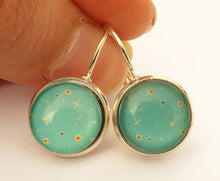 Load image into Gallery viewer, Dots on Teal - Dome Earrings on Lever Back Hooks

