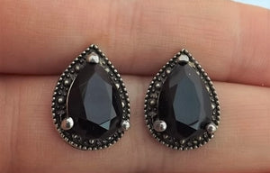 Faceted Black & Silver Tone Stud Earrings