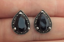 Load image into Gallery viewer, Faceted Black &amp; Silver Tone Stud Earrings
