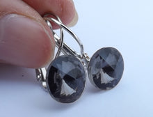 Load image into Gallery viewer, Faceted Grey Glass Earrings on Lever Back Hooks
