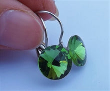 Load image into Gallery viewer, Faceted Light Green Glass Earrings on Lever Back Hooks
