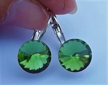 Load image into Gallery viewer, Faceted Light Green Glass Earrings on Lever Back Hooks
