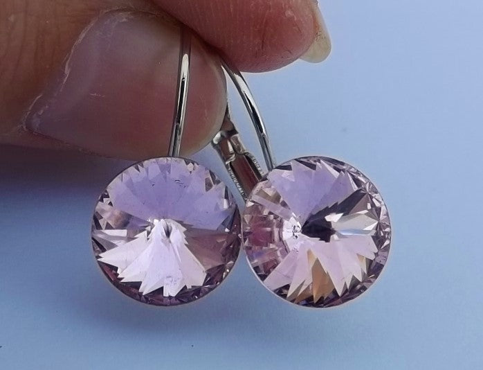 Faceted Light Pink Glass Earrings on Lever Back Hooks