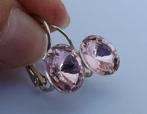 Faceted Light Pink Glass Earrings on Lever Back Hooks