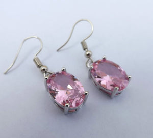 Faceted Pink Crystal Oval Earrings