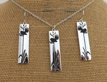 Load image into Gallery viewer, Fantail on Flax, Silver Tone Rectangle Pendant Necklace &amp; Earrings (available separately)
