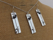 Load image into Gallery viewer, Fantail on Flax, Silver Tone Rectangle Pendant Necklace &amp; Earrings (available separately)
