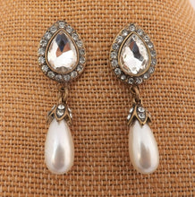 Load image into Gallery viewer, Faux Diamond &amp; Pearl, Gold Tone Earrings
