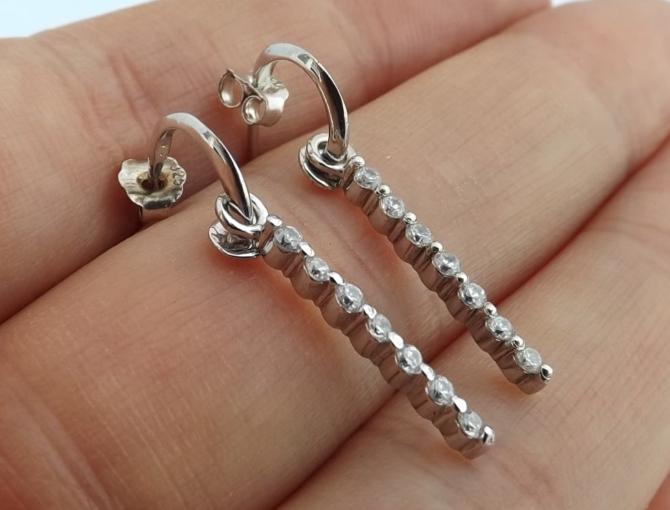 Faux Diamond & Silver Tone Drop Earrings