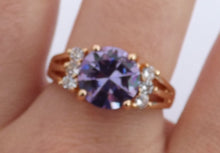 Load image into Gallery viewer, Faux Diamonds, Purple &amp; Gold Tone Costume Ring (size 10)
