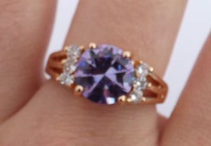Faux Diamonds, Purple & Gold Tone Costume Ring (size 10)