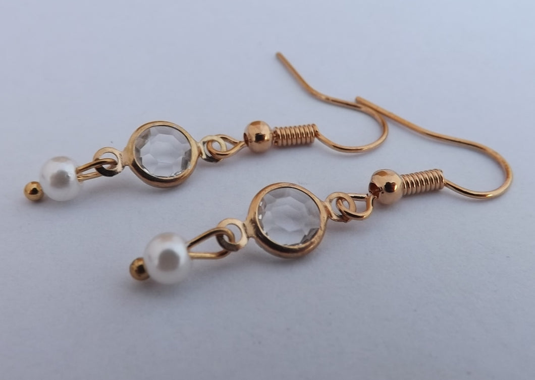 Faux Pearl & Gold Tone Drop Earrings