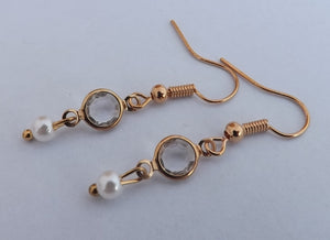 Faux Pearl & Gold Tone Drop Earrings