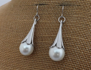 Faux Pearl & Silver Tone Teardrop Earrings