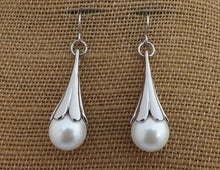 Load image into Gallery viewer, Faux Pearl &amp; Silver Tone Teardrop Earrings
