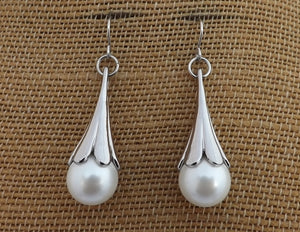 Faux Pearl & Silver Tone Teardrop Earrings