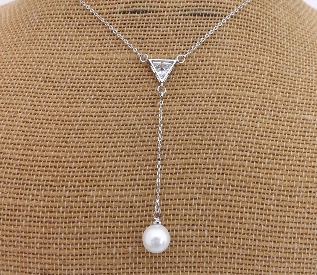 Crushed Seashell Pearl on Triangular Drop, Pendant Necklace