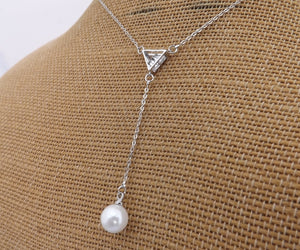 Crushed Seashell Pearl on Triangular Drop, Pendant Necklace