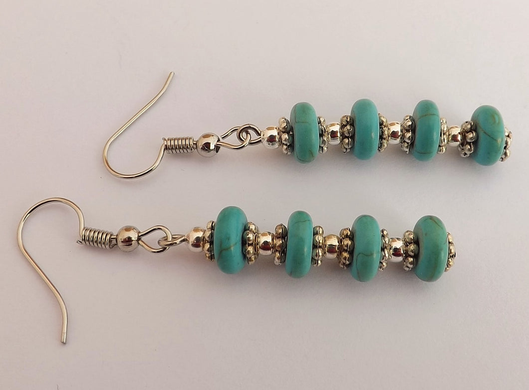 Faux Turquoise Layered Bead Earrings