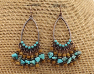 Faux Turquoise & Copper Tone Drop Earrings