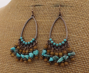 Faux Turquoise & Copper Tone Drop Earrings