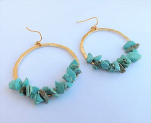 Faux Turquoise & Gold Tone Circle Earrings