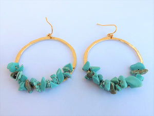 Faux Turquoise & Gold Tone Circle Earrings